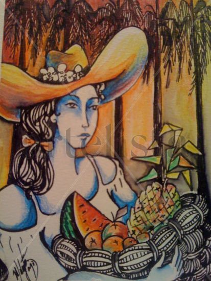 frutas tropicales , mujer 