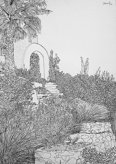 Entrada a cortijo con vegetación Ink