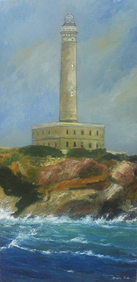 Faro de cabo de Palos al mediodía. Óleo Lienzo Paisaje