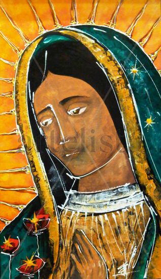 La Morena...Virgen de Guadalupe Acrylic Panel Figure Painting