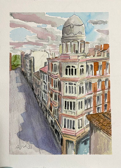 Edificio del huevo, calle mayor de Palencia Watercolour Paper Landscaping