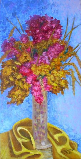 Buganvillas y arroz. Oil Others Floral Painting