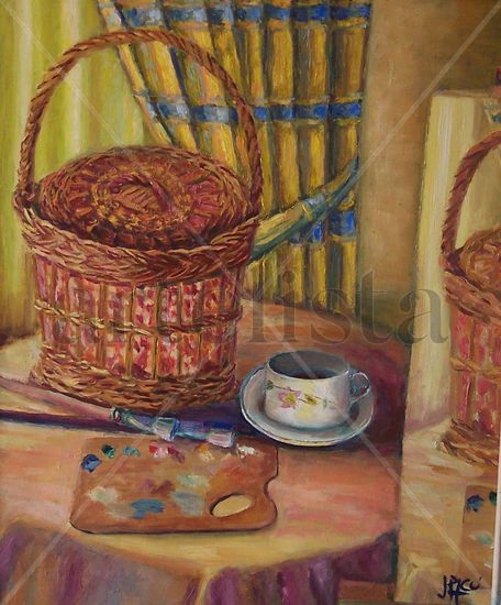 cesta mimbre Oil Canvas Still Life Paintings