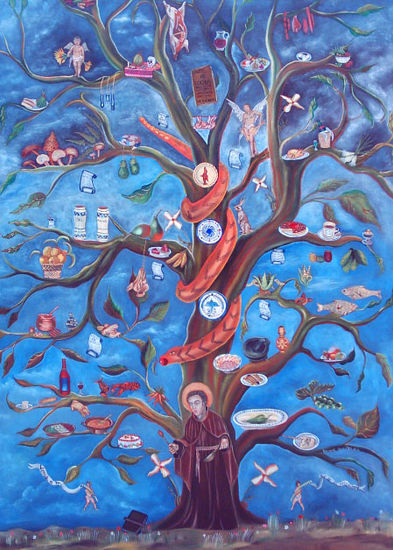 Arbol de San Pascuál Bailón y la Cocina Oil Canvas Portrait