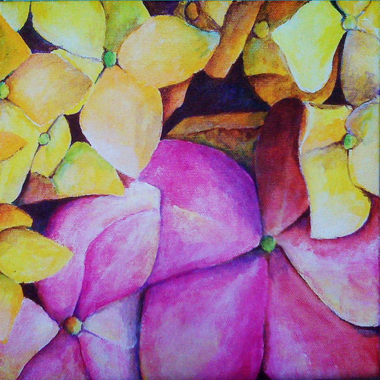 Hortensia dorada y magenta Acrylic Canvas Floral Painting