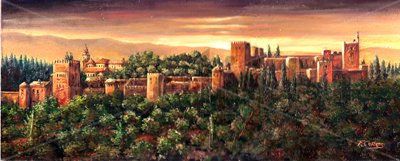 Anochecer en la Alhambra. Oil Panel Landscaping