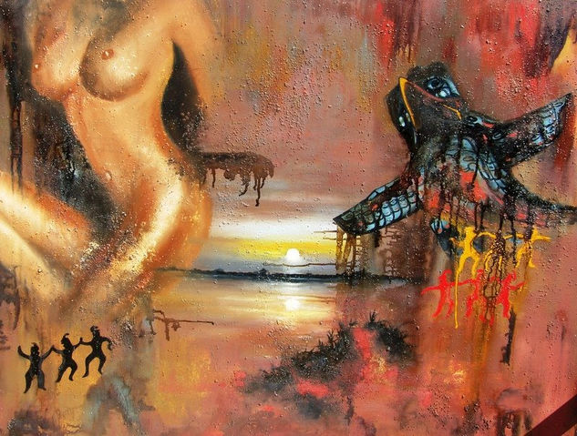 lucha del bien i del  mal Oil Canvas Figure Painting