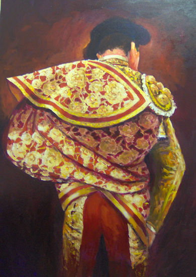 TORERO CAPOTE FLOREADO Óleo Lienzo Retrato