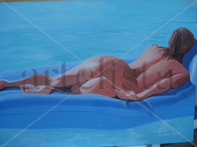 Mujer flotando Acrylic Textile Nude Paintings