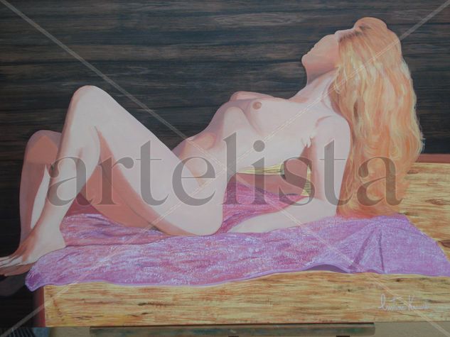 Mujer desnuda tomando sol Acrylic Textile Nude Paintings