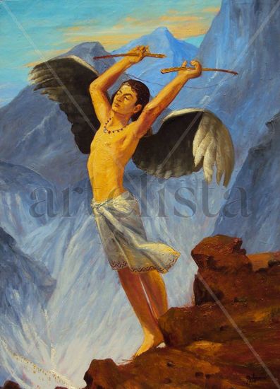 Cacique Guanenta Oil Canvas Figure Painting