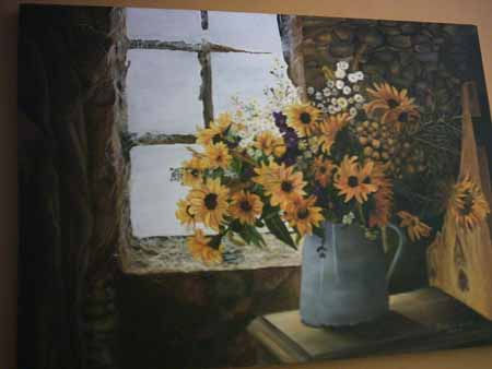 Ventana de la finca Oil Canvas Floral Painting