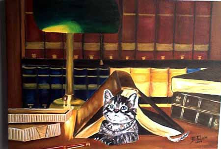 Gato en Biblioteca Oil Canvas Animals