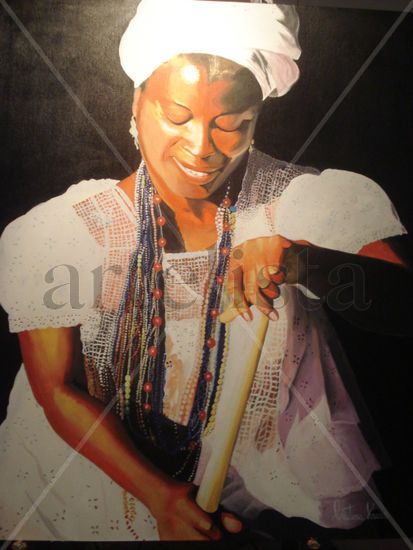 La bahiana con acaraje Acrylic Textile Portrait