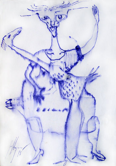 Mujer sentada con ave, (Seated Woman with Bird) Acuarela Papel Figura