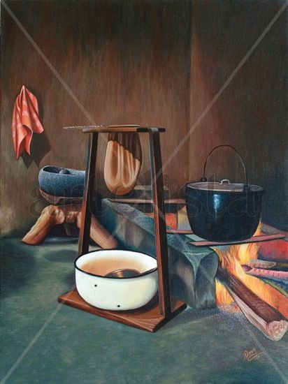 FOGON Y CAFETERA Oil Canvas Still Life Paintings