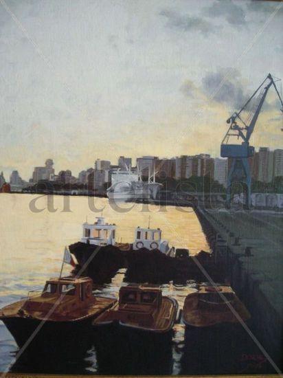 Atardecer en el muelle Oil Panel Marine Painting