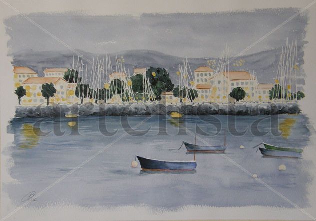 HENDAYA DESDE HONDARRIBIA Acuarela Papel Marina