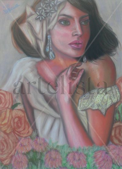 Novia con flores. Pastel Papel Figura