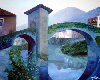 El Puente Viejo de Balmaseda. Óleo Lienzo Paisaje