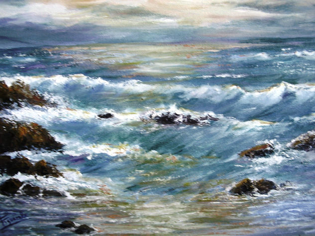 UN MAR REVUELTO-- Oil Canvas Marine Painting