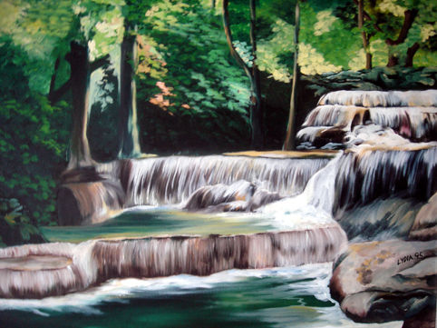 Thailand cascade. Oil Canvas Landscaping