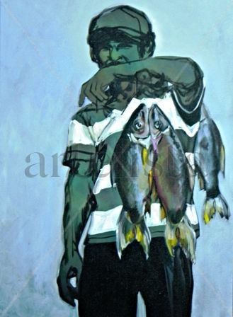 Vendedor de pescados Oil Canvas Figure Painting