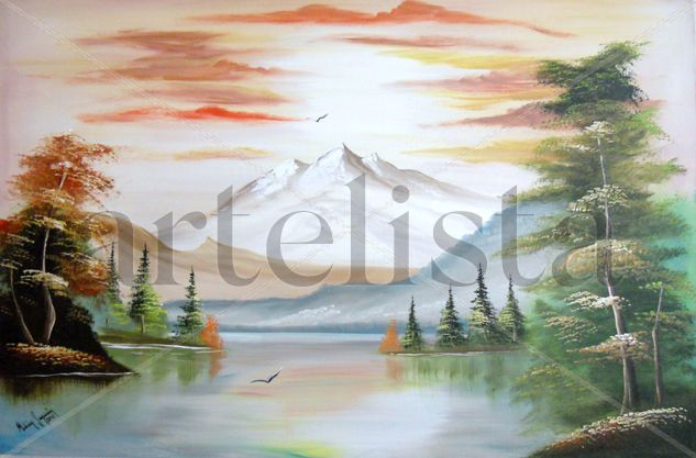 lago en atardecer Oil Canvas Landscaping