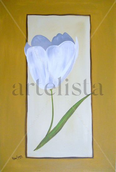 tulipan blanco Oil Canvas Floral Painting