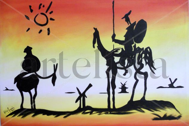 quijote atardecer Óleo Lienzo Paisaje