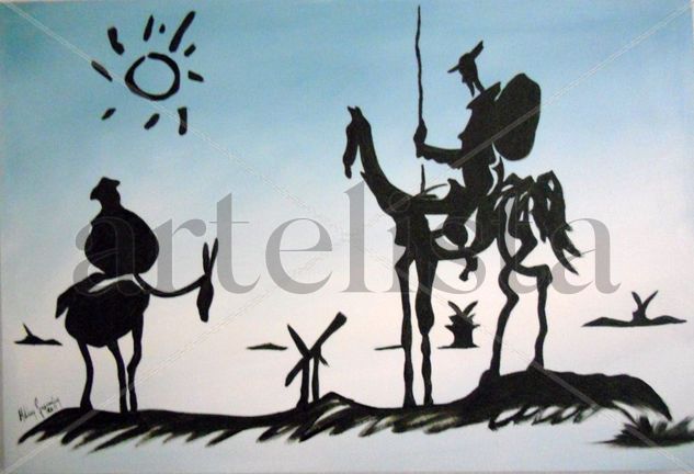 quijote fondo azul Óleo Lienzo Paisaje