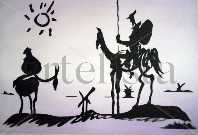 quijote fondo morado Óleo Lienzo Paisaje