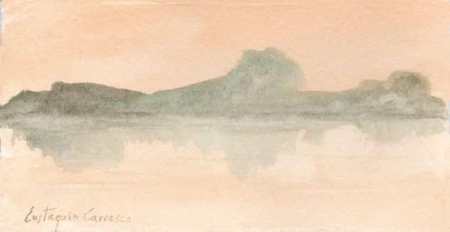 Lago y montañas de Safelak Acuarela Papel Paisaje