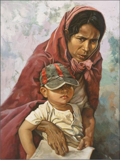 Madre e Hijo Oil Canvas Portrait