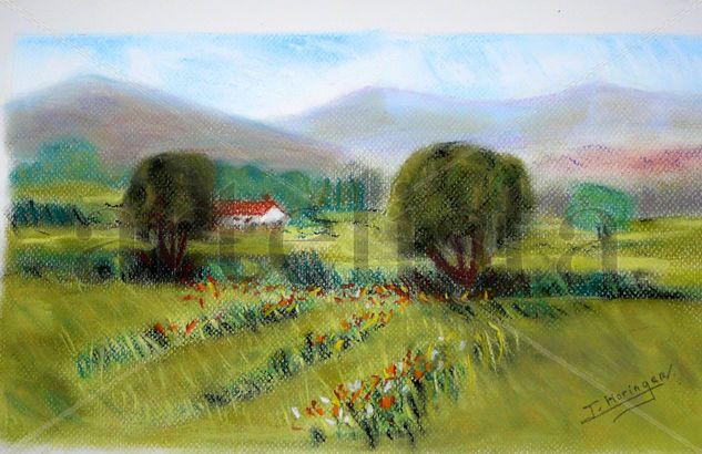 Paisaje de campo Pastel Papel Paisaje