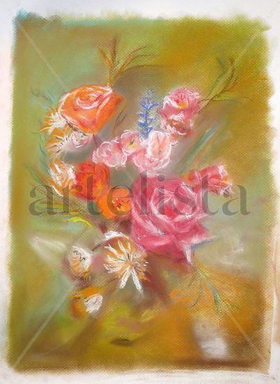 Composición de flores Pastel Paper Floral Painting