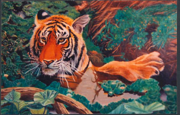 tigre en el agua Oil Canvas Landscaping