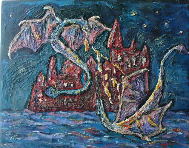 lucha de dragones Oil Canvas Others