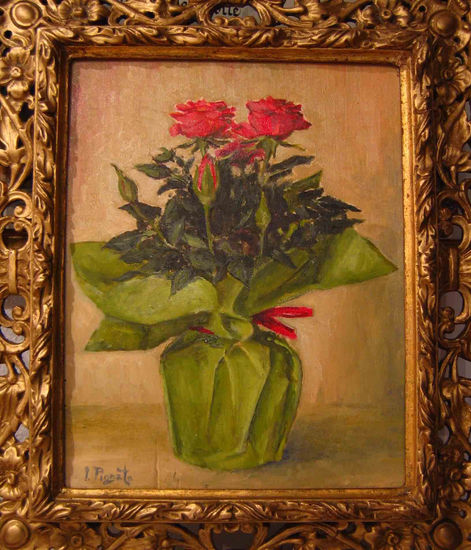 "Piccolo vaso con rose" Oil Canvas Floral Painting