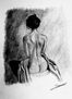 Desnudo mujer sentada de espaldas