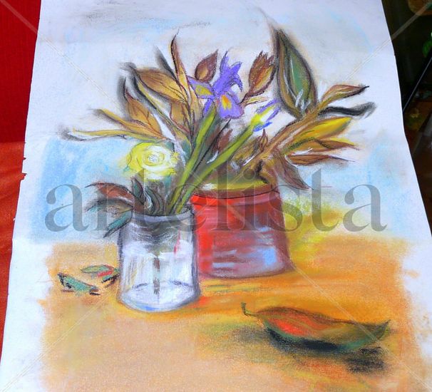 Jarrón con flores Pastel Paper Floral Painting