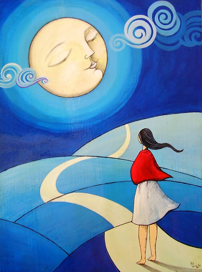 la mujer y la luna II Oil Canvas Landscaping