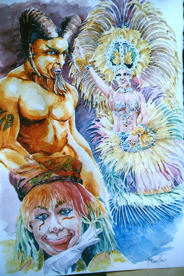 Carnaval con Drag Watercolour Card Figure Painting