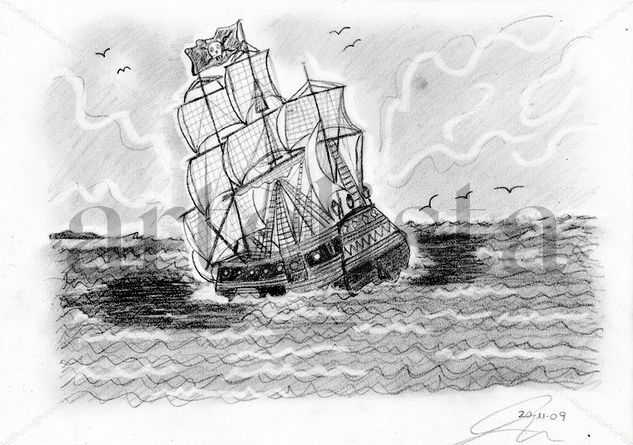 Ilustración barco pirata Lápiz