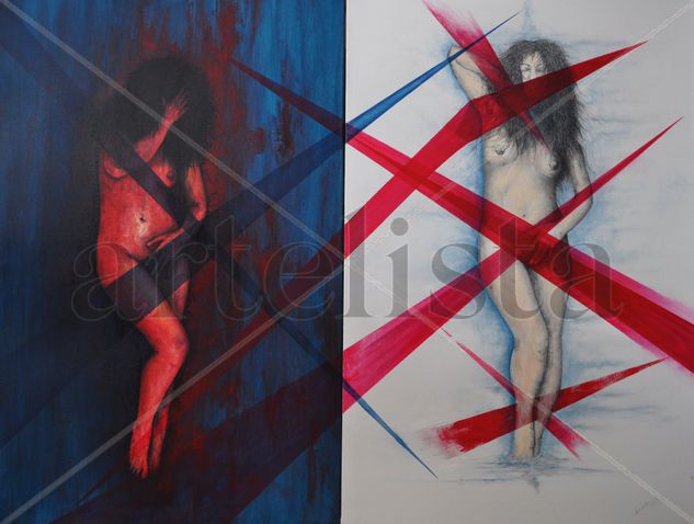 dictico de timida 1y2 Acrylic Canvas Nude Paintings