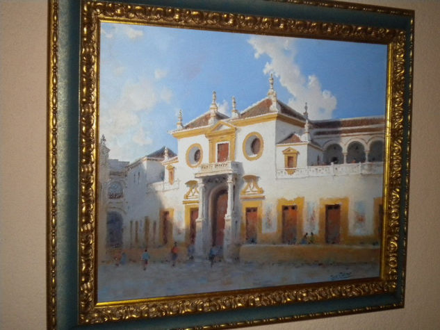 Cuadro de la plaza de toros de La Maestranza. Firmado José González Óleo Lienzo Paisaje