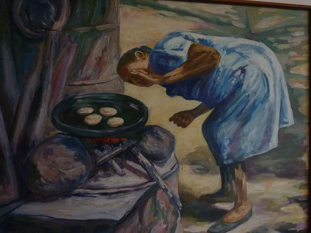 Cocinando las arepas Oil Canvas Landscaping