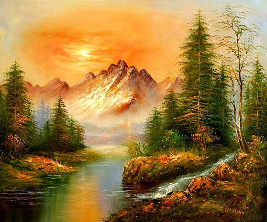 atardecer en la montaña Oil Canvas Landscaping