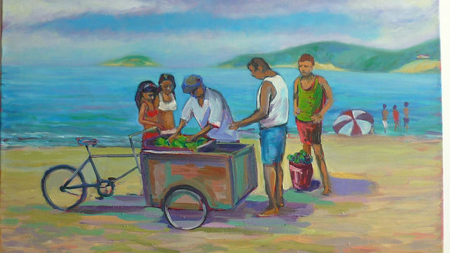 Vendedor de mango en la playa Oil Canvas Landscaping