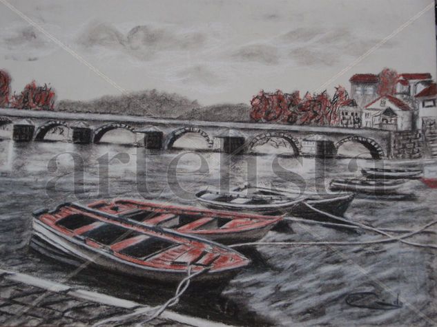 Ponte Sampaio en Rojo Pencil (coloured) Paper Landscaping